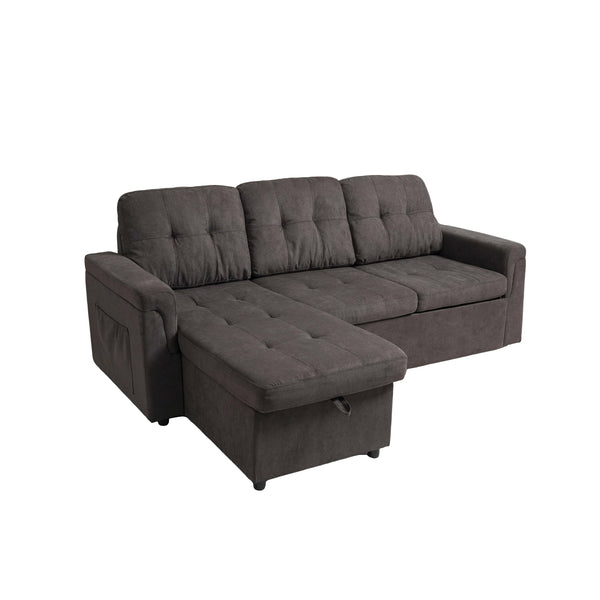 English Elm Upholstered L-Shaped Sleeper Sofa with Reversible Storage, Pull-Out Bed & Breathable Flannel Finish W3138S00001