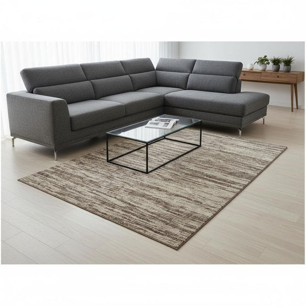 HomeRoots 9' X 12' Brown & Beige Striped Washable Area Rug - UV Protected, Durable, Perfect for Any Room! 675581