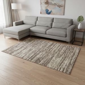 HomeRoots 10' X 14' Stylish Brown and Beige Striped Washable Area Rug with Stain Resistance and UV Protection 675582