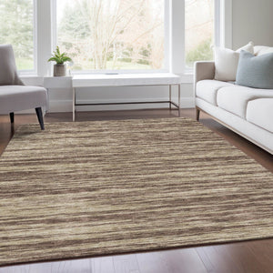 HomeRoots 10' X 14' Stylish Brown and Beige Striped Washable Area Rug with Stain Resistance and UV Protection 675582