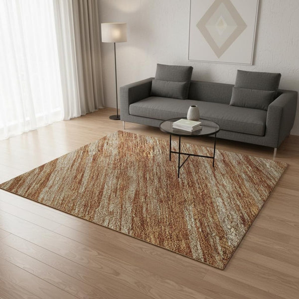 HomeRoots 5' X 8' Copper and Rust Striped Area Rug - Washable, UV-Protected, Perfect for Busy Homes & Patios! 675584