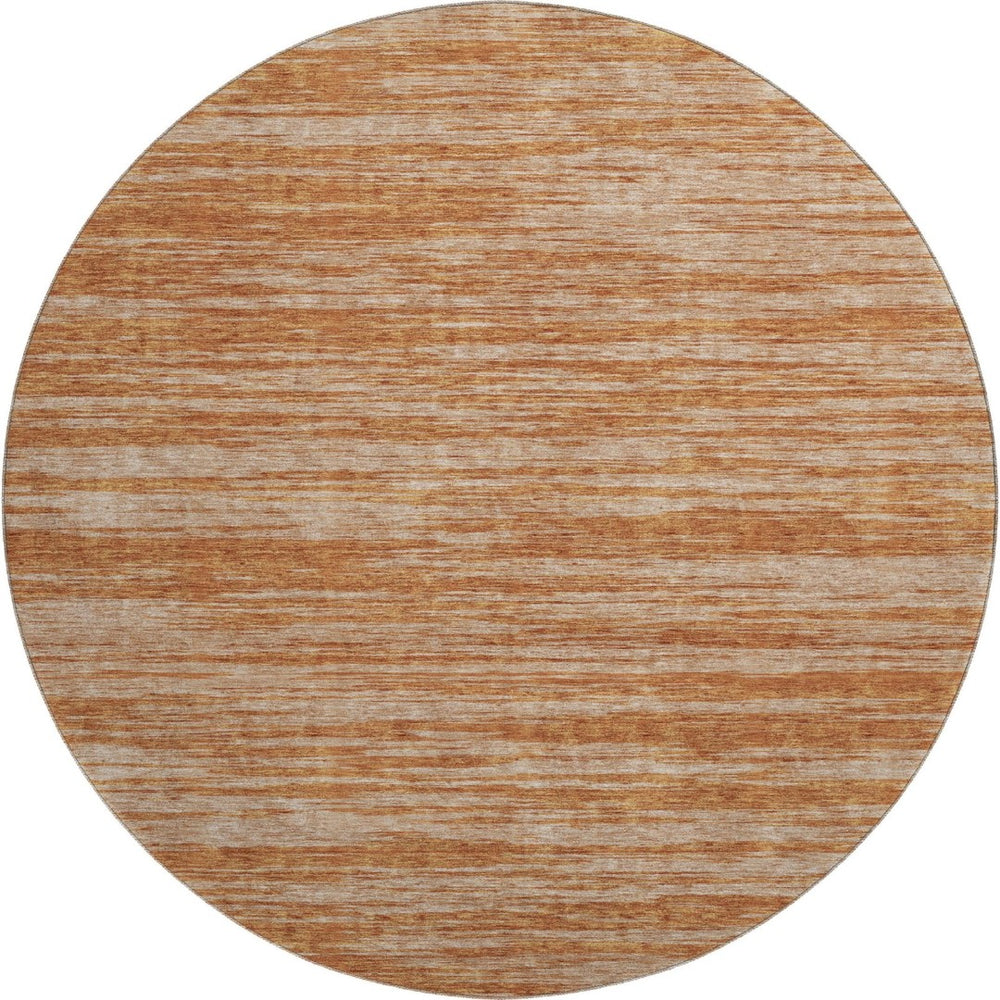 HomeRoots 8' Washable Round Rug in Copper & Rust Stripes – Durable, Stain-Resistant, UV Protected & Stylish! 675585