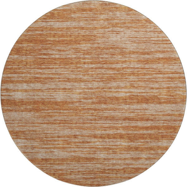 HomeRoots 8' Washable Round Rug in Copper & Rust Stripes – Durable, Stain-Resistant, UV Protected & Stylish! 675585