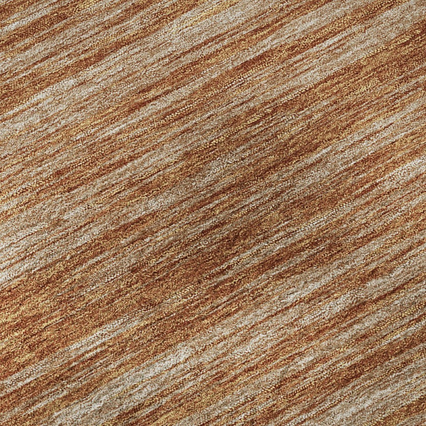 HomeRoots 8' Washable Round Rug in Copper & Rust Stripes – Durable, Stain-Resistant, UV Protected & Stylish! 675585