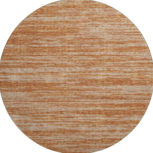 HomeRoots 8' Washable Round Rug in Copper & Rust Stripes – Durable, Stain-Resistant, UV Protected & Stylish! 675585