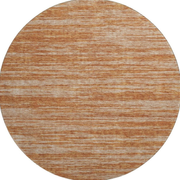 HomeRoots 8' Washable Round Rug in Copper & Rust Stripes – Durable, Stain-Resistant, UV Protected & Stylish! 675585