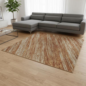 HomeRoots 8' X 10' Stylish Copper and Rust Striped Washable Area Rug with UV Protection for Modern Living Spaces 675586