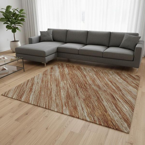 HomeRoots 9' X 12' Copper and Rust Striped Washable Area Rug with UV Protection for Stylish Everyday Living 675587