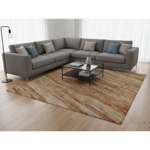 HomeRoots 10' Copper and Rust Striped Washable Area Rug - Stain Resistant, UV Protected, Durable Elegance 675588