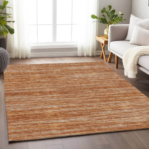 HomeRoots 10' Copper and Rust Striped Washable Area Rug - Stain Resistant, UV Protected, Durable Elegance 675588