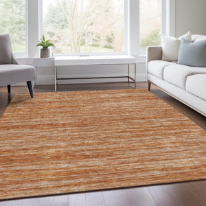 HomeRoots 10' Copper and Rust Striped Washable Area Rug - Stain Resistant, UV Protected, Durable Elegance 675588
