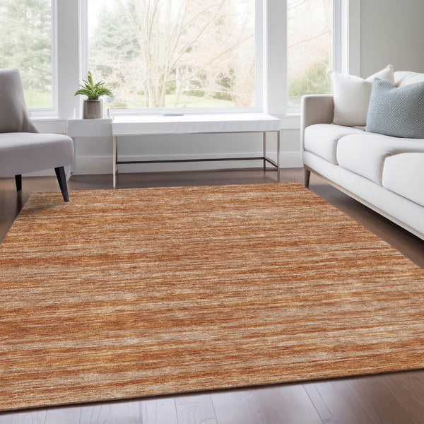 HomeRoots 10' Copper and Rust Striped Washable Area Rug - Stain Resistant, UV Protected, Durable Elegance 675588