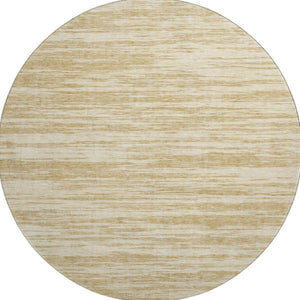 HomeRoots 8' Gold And Beige Striped Round Rug - Washable, UV-Protected, Stain-Resistant for Stylish Living Spaces! 675591