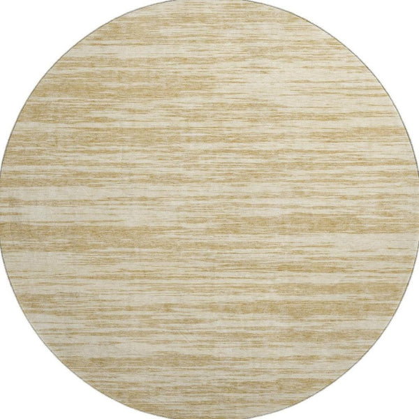 HomeRoots 8' Gold And Beige Striped Round Rug - Washable, UV-Protected, Stain-Resistant for Stylish Living Spaces! 675591