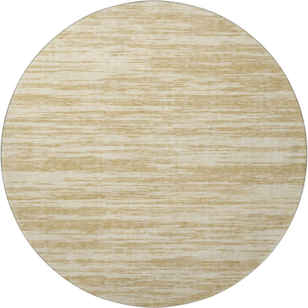 HomeRoots 8' Gold And Beige Striped Round Rug - Washable, UV-Protected, Stain-Resistant for Stylish Living Spaces! 675591