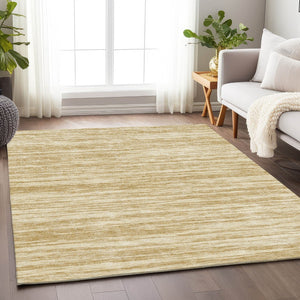 HomeRoots 9' X 12' Gold And Beige Striped Washable Area Rug – UV Protected, Stain Resistant, Easy-Care Design 675593