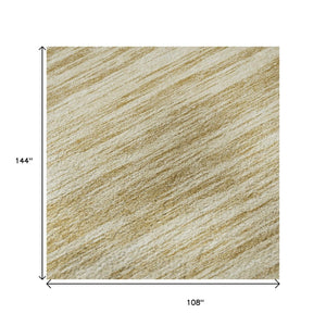 HomeRoots 9' X 12' Gold And Beige Striped Washable Area Rug – UV Protected, Stain Resistant, Easy-Care Design 675593