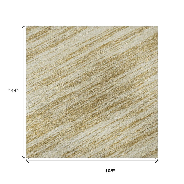 HomeRoots 9' X 12' Gold And Beige Striped Washable Area Rug – UV Protected, Stain Resistant, Easy-Care Design 675593