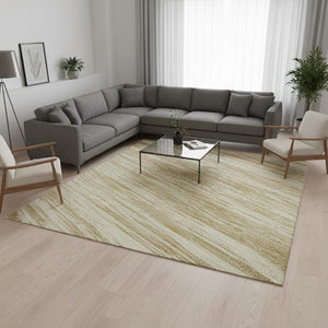 HomeRoots 9' X 12' Gold And Beige Striped Washable Area Rug – UV Protected, Stain Resistant, Easy-Care Design 675593