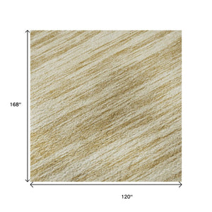 HomeRoots 10' Gold & Beige Striped Washable Area Rug – Durable, Stain-Resistant, UV Protected for Homes & Patios 675594