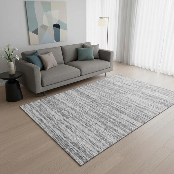 HomeRoots 5' X 8' Gray and Silver Striped Washable Area Rug – Durable, Stylish, UV-Protected for Busy Homes 675596