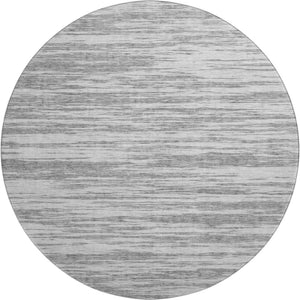 HomeRoots 8' Stylish Gray and Silver Striped Washable Round Rug with UV Protection for High-Traffic Areas 675597