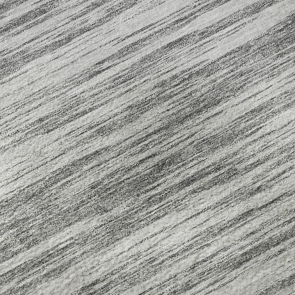 HomeRoots 8' Stylish Gray and Silver Striped Washable Round Rug with UV Protection for High-Traffic Areas 675597