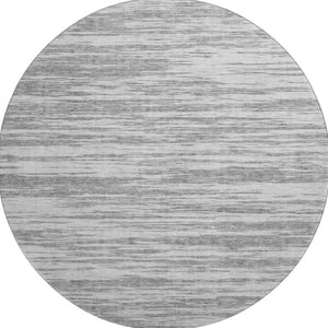 HomeRoots 8' Stylish Gray and Silver Striped Washable Round Rug with UV Protection for High-Traffic Areas 675597