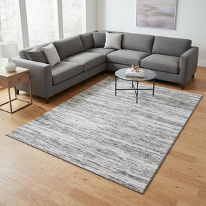 HomeRoots 8' X 10' Gray and Silver Striped Area Rug – Durable, Stain-Resistant, UV Protected for Versatile Use! 675598