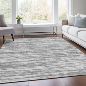 HomeRoots 8' X 10' Gray and Silver Striped Area Rug – Durable, Stain-Resistant, UV Protected for Versatile Use! 675598