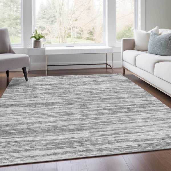 HomeRoots 8' X 10' Gray and Silver Striped Area Rug – Durable, Stain-Resistant, UV Protected for Versatile Use! 675598