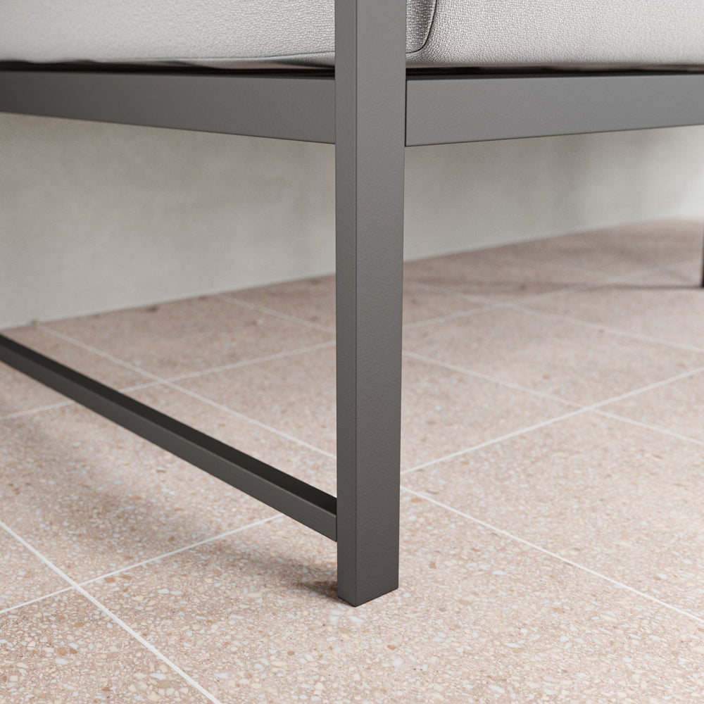 English Elm Edenbrook Cliffside Button Tufted Metal Loveseat - Stylish Charcoal Frame & Gray Cushions For Outdoors B350P394802