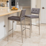 Christopher Knight Home® - Noble House - Qyto Light Grey Fabric Barstools (Set of 2)