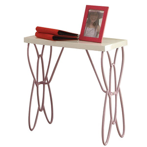 English Elm White White and Light Purple Nightstand with High Gloss MDF Top, Metal Butterfly Accent, Durable Finish B062P189089