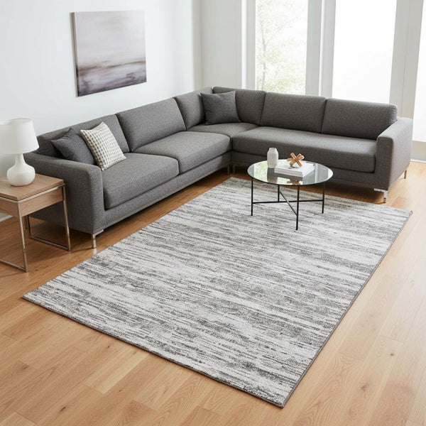 HomeRoots 10' X 14' Gray and Silver Striped Area Rug - UV Protected, Stain-Resistant, Perfect for High-Traffic Spaces 675600