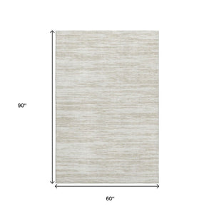 HomeRoots 5' X 8' Ivory and Beige Striped Washable Area Rug – Durable, UV-Protected, Stain-Resistant Design! 675602