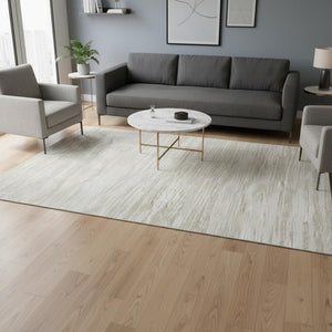 HomeRoots 5' X 8' Ivory and Beige Striped Washable Area Rug – Durable, UV-Protected, Stain-Resistant Design! 675602