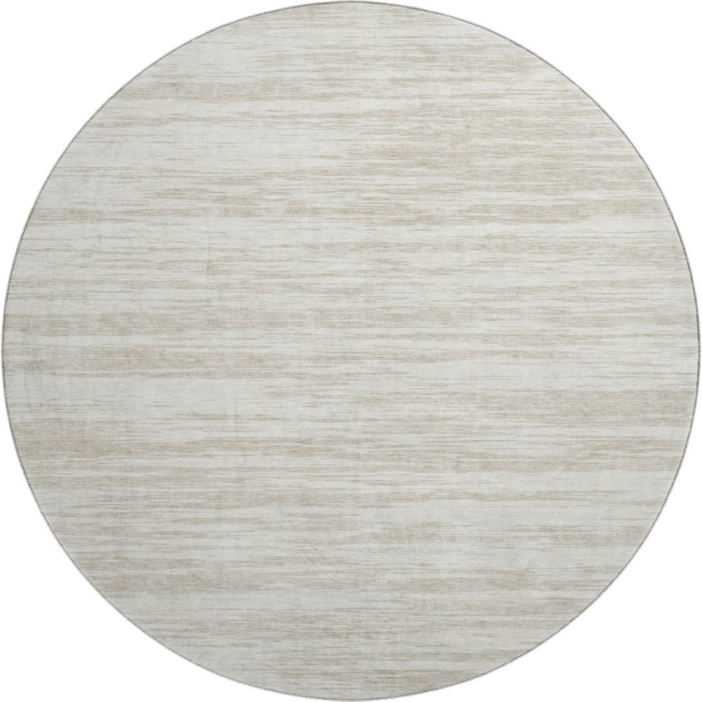 HomeRoots 8' Ivory and Beige Striped Washable Round Rug – Durable, UV Protected, Perfect for High-Traffic Spaces! 675603