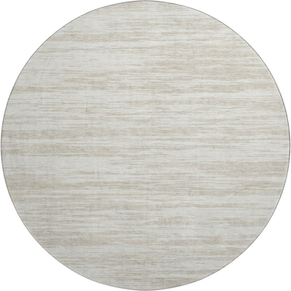 HomeRoots 8' Ivory and Beige Striped Washable Round Rug – Durable, UV Protected, Perfect for High-Traffic Spaces! 675603