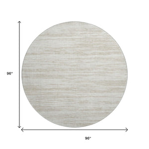 HomeRoots 8' Ivory and Beige Striped Washable Round Rug – Durable, UV Protected, Perfect for High-Traffic Spaces! 675603