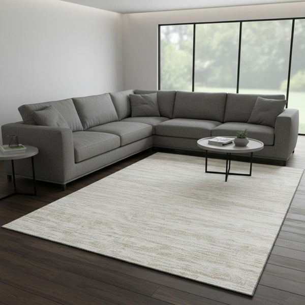 HomeRoots 8' X 10' Ivory And Beige Striped Washable Area Rug - Stylish, Durable, UV-Protected for Every Space! 675604