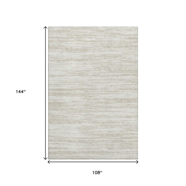 HomeRoots 9' X 12' Ivory and Beige Striped Area Rug – Washable, UV-Protected, Stain-Resistant for Family Homes 675605