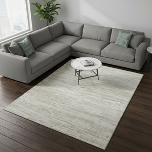 HomeRoots 9' X 12' Ivory and Beige Striped Area Rug – Washable, UV-Protected, Stain-Resistant for Family Homes 675605