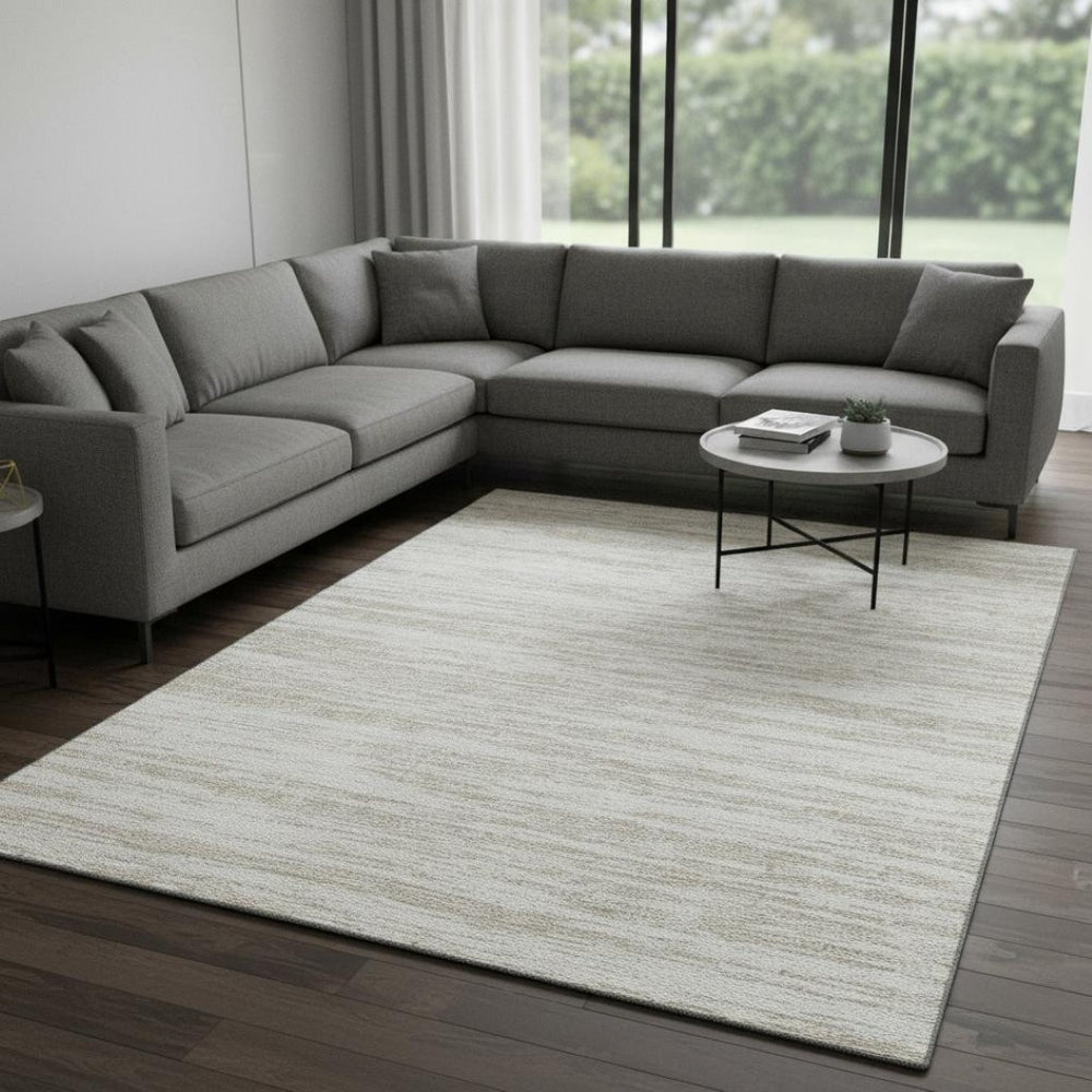 HomeRoots 10' X 14' Ivory & Beige Striped Area Rug - Washable, UV-Protected, Durable Design for Busy Homes 675606