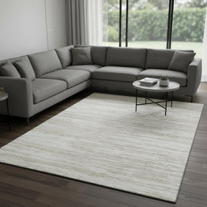 HomeRoots 10' X 14' Ivory & Beige Striped Area Rug - Washable, UV-Protected, Durable Design for Busy Homes 675606