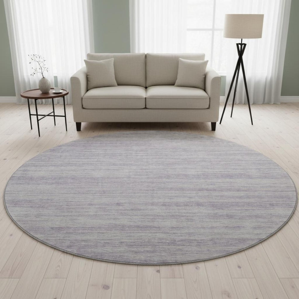 HomeRoots 8' Striped Round Rug in Lavender & Ivory – Washable, UV-Protected, Stain-Resistant for Easy Care 675609