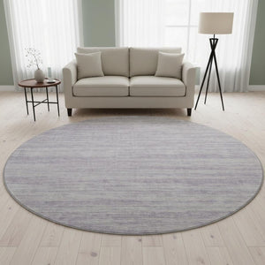 HomeRoots 8' Striped Round Rug in Lavender & Ivory – Washable, UV-Protected, Stain-Resistant for Easy Care 675609