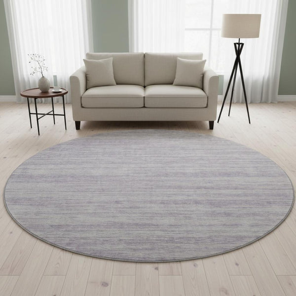 HomeRoots 8' Striped Round Rug in Lavender & Ivory – Washable, UV-Protected, Stain-Resistant for Easy Care 675609