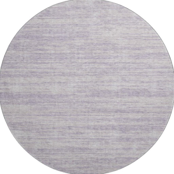 HomeRoots 8' Striped Round Rug in Lavender & Ivory – Washable, UV-Protected, Stain-Resistant for Easy Care 675609