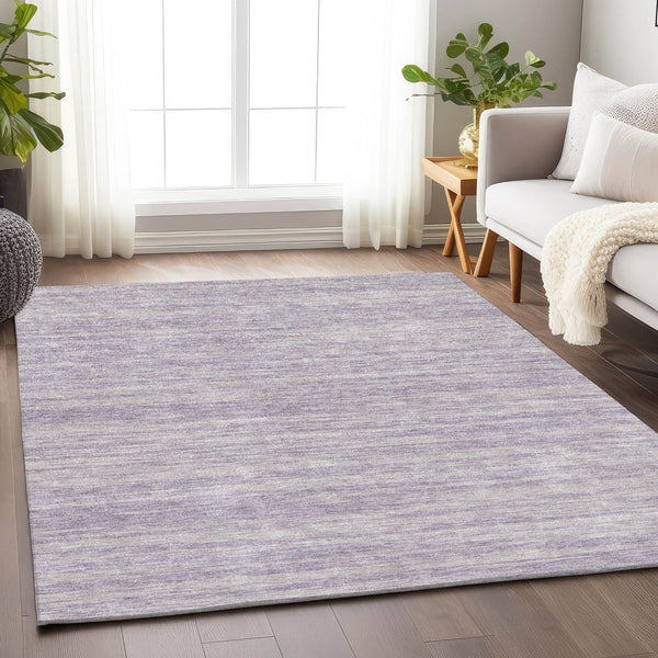 HomeRoots 8' X 10' Lavender and Ivory Striped Washable Area Rug – Durable, Stain Resistant, UV Protected Design 675610
